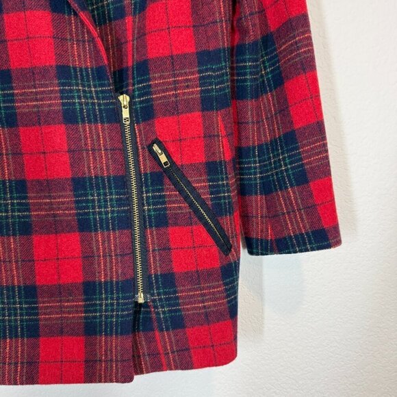 Vintage Plaid Wool Blazer Jacket Red Blue Preppy Statement Rockabilly 80s Medium - Picture 5 of 10